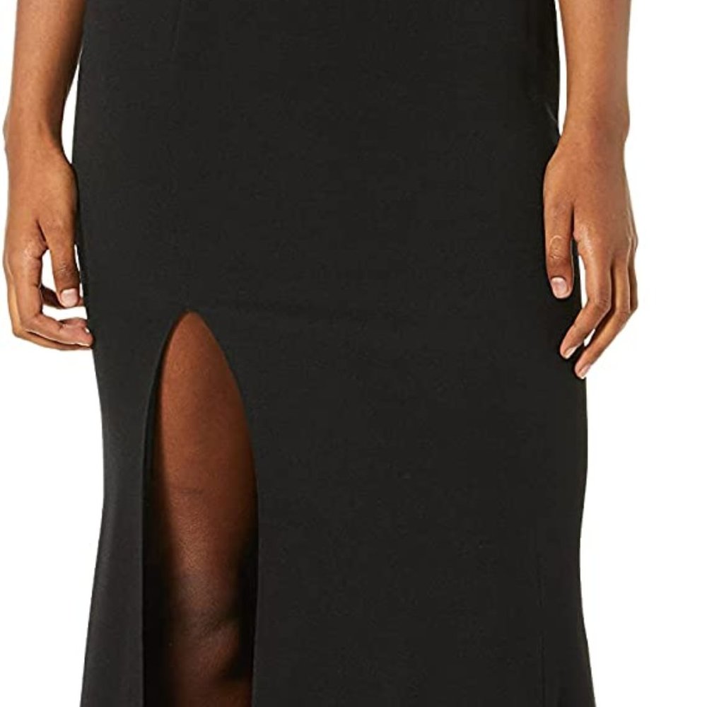 NEW Dress the Population Womens Sandra Plunging Thick Strap Solid Gown with Slit